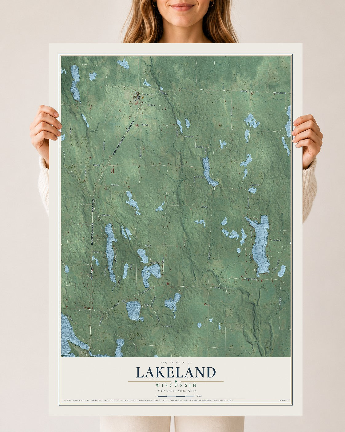 Map of Lakeland, Wisconsin, 24 x 36 inch unframed archival matte print