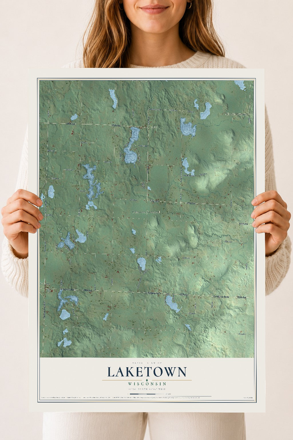 Map of Laketown, Wisconsin, 18 x 24 inch unframed archival matte print
