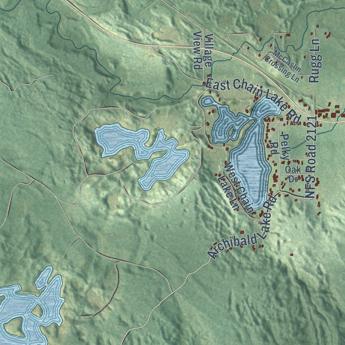 Close-up of the map of Lakewood, Wisconsin print showing street and building detail