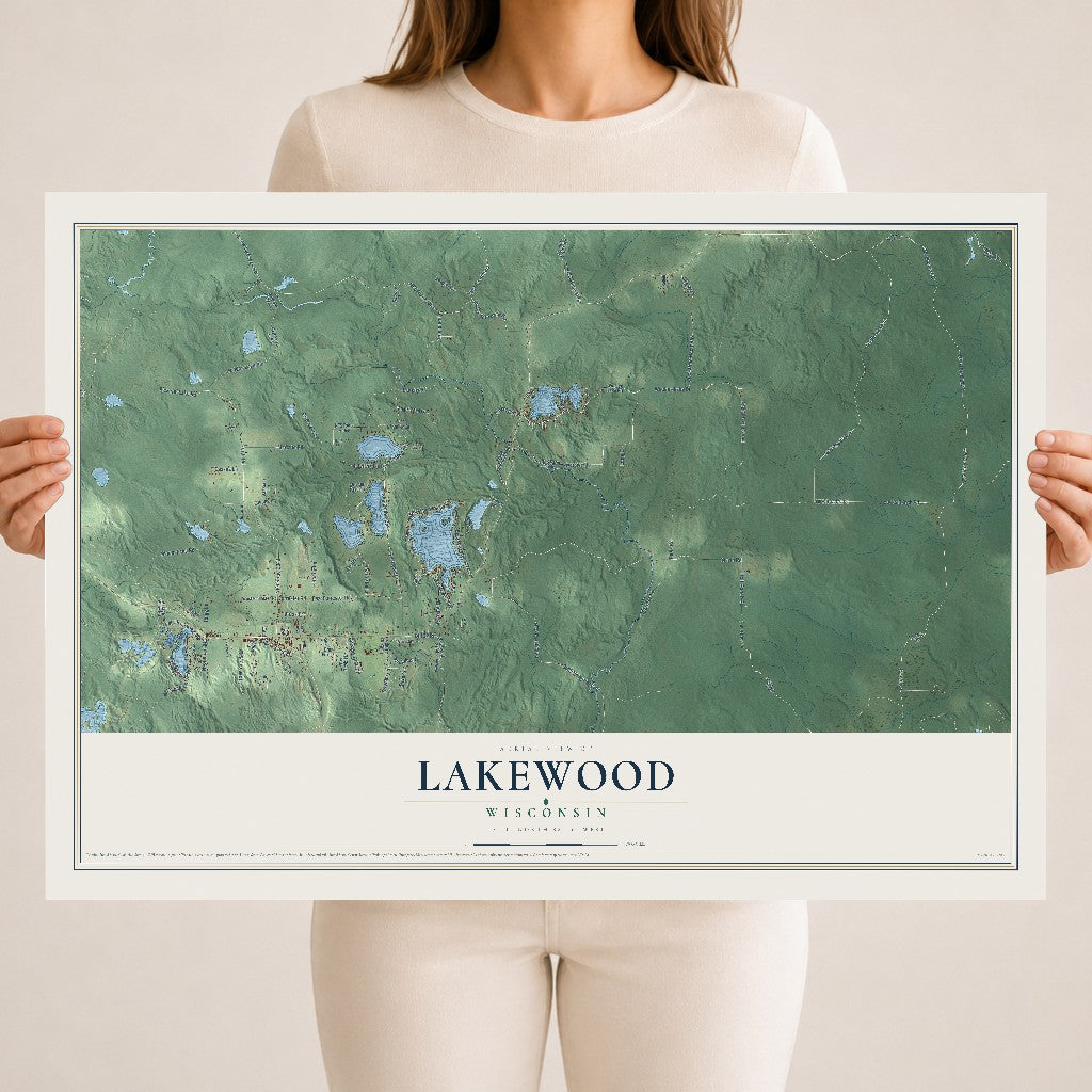 Map of Lakewood, Wisconsin, 18 x 24 inch unframed archival matte print