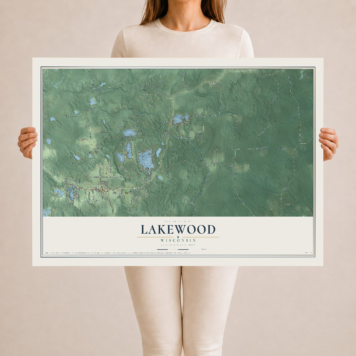 Map of Lakewood, Wisconsin, 24 x 36 inch unframed archival matte print
