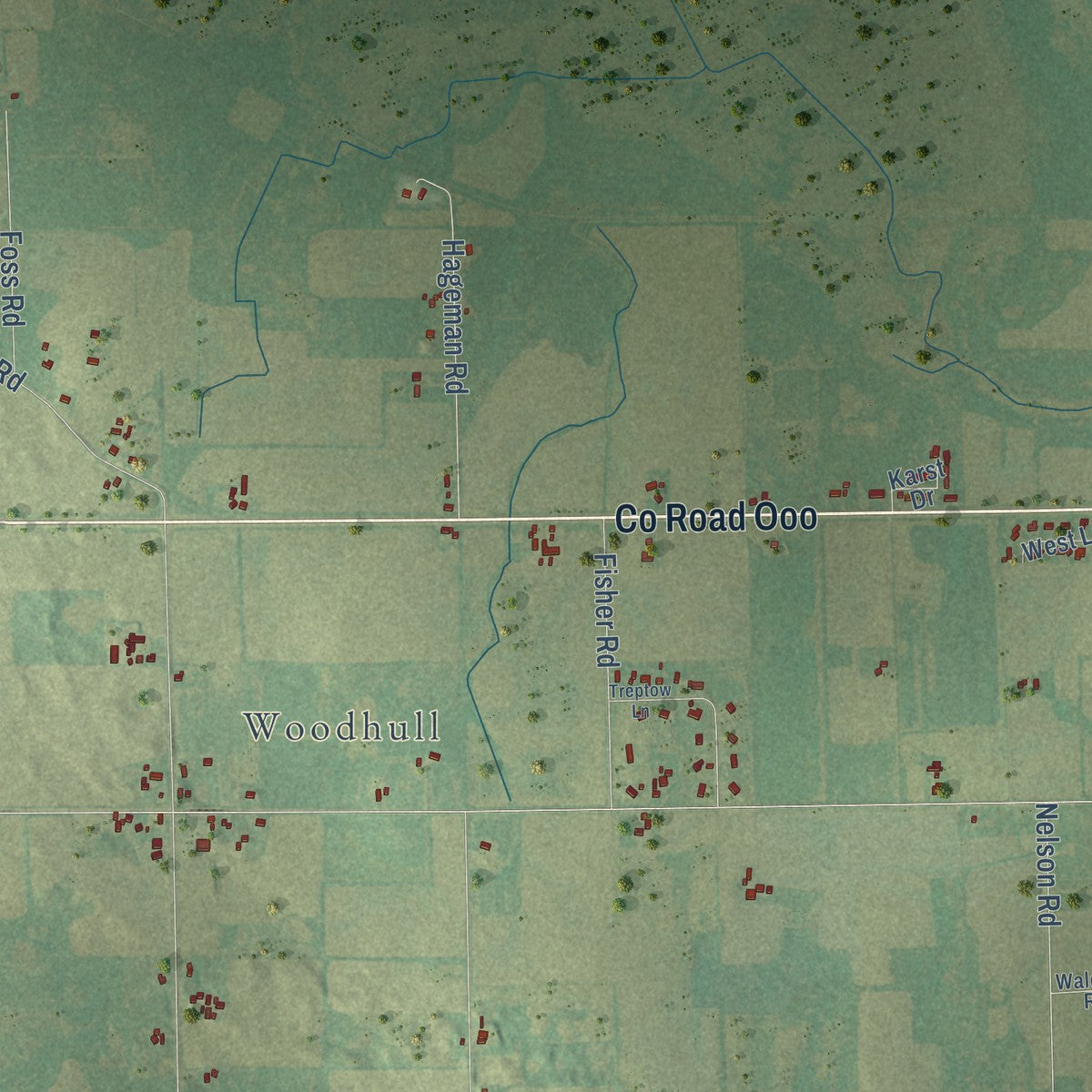 Second close-up of the map of Lamartine, Wisconsin print showing more streets and buildings