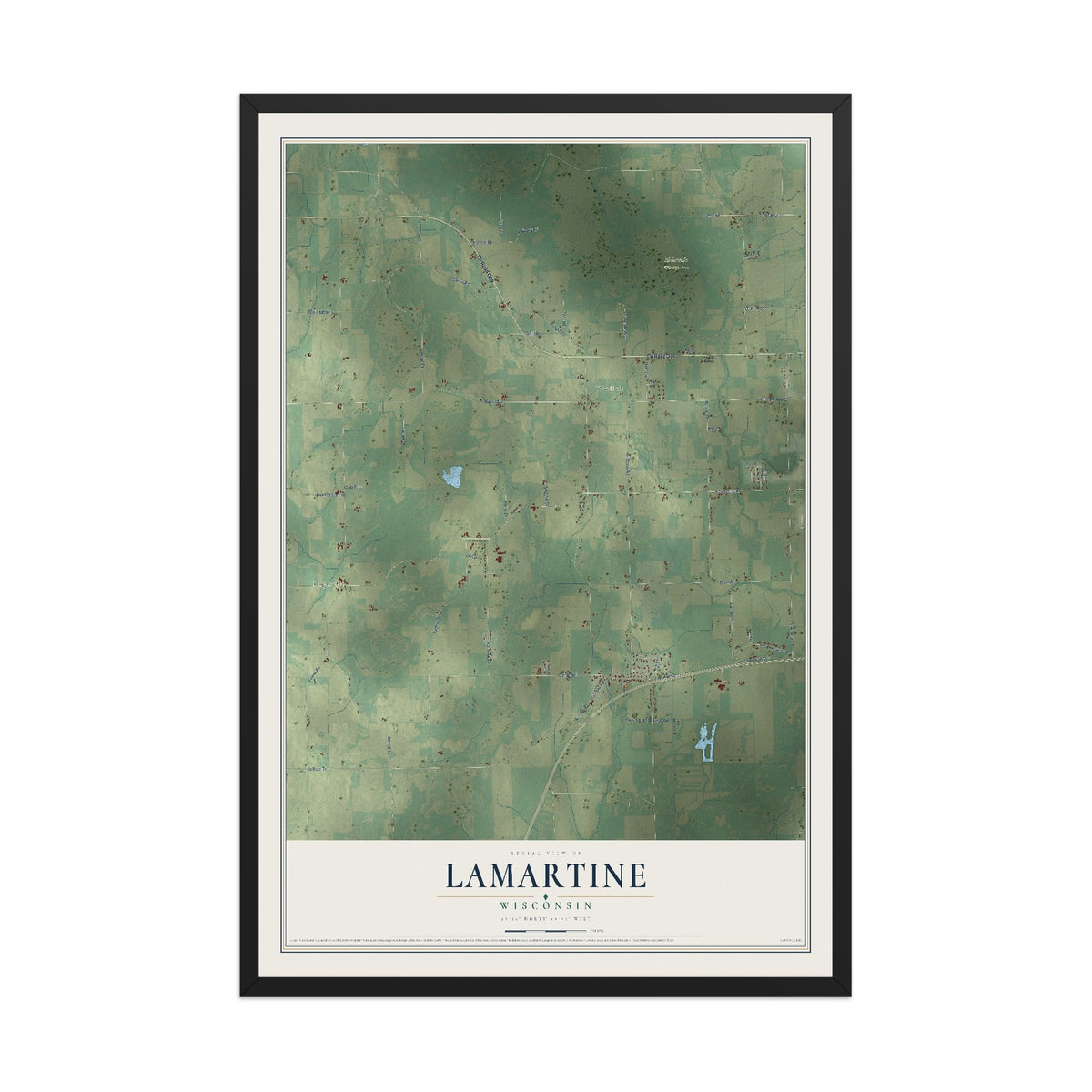 Map of Lamartine, Wisconsin, 12 x 18 inch print in a black wood frame