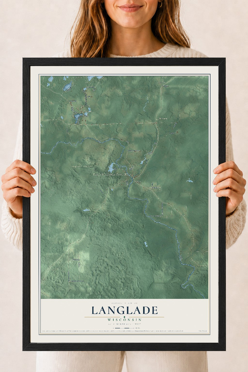 Map of Langlade, Wisconsin, 18 x 24 inch print in a black wood frame
