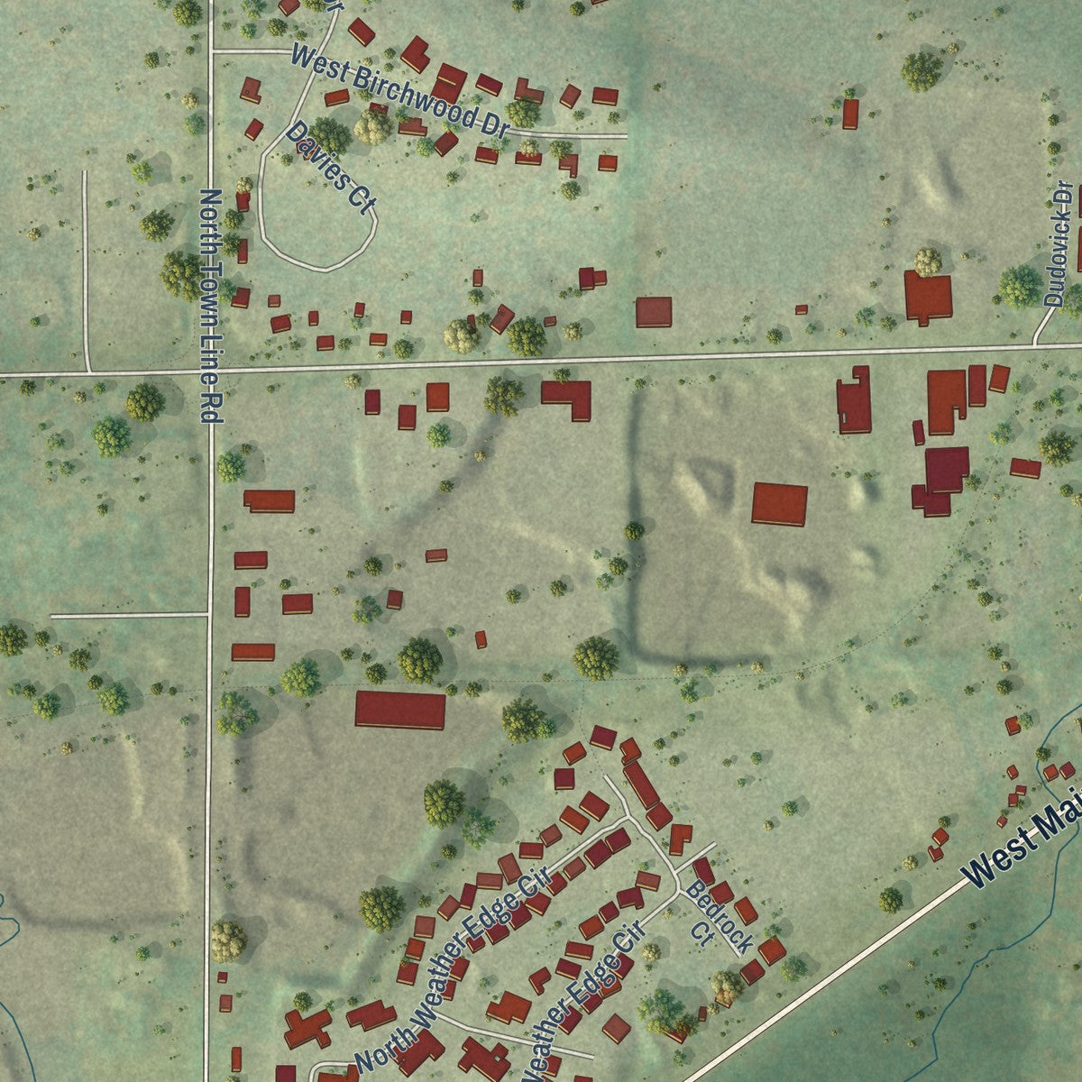 Second close-up of the map of Lannon, Wisconsin print showing more streets and buildings