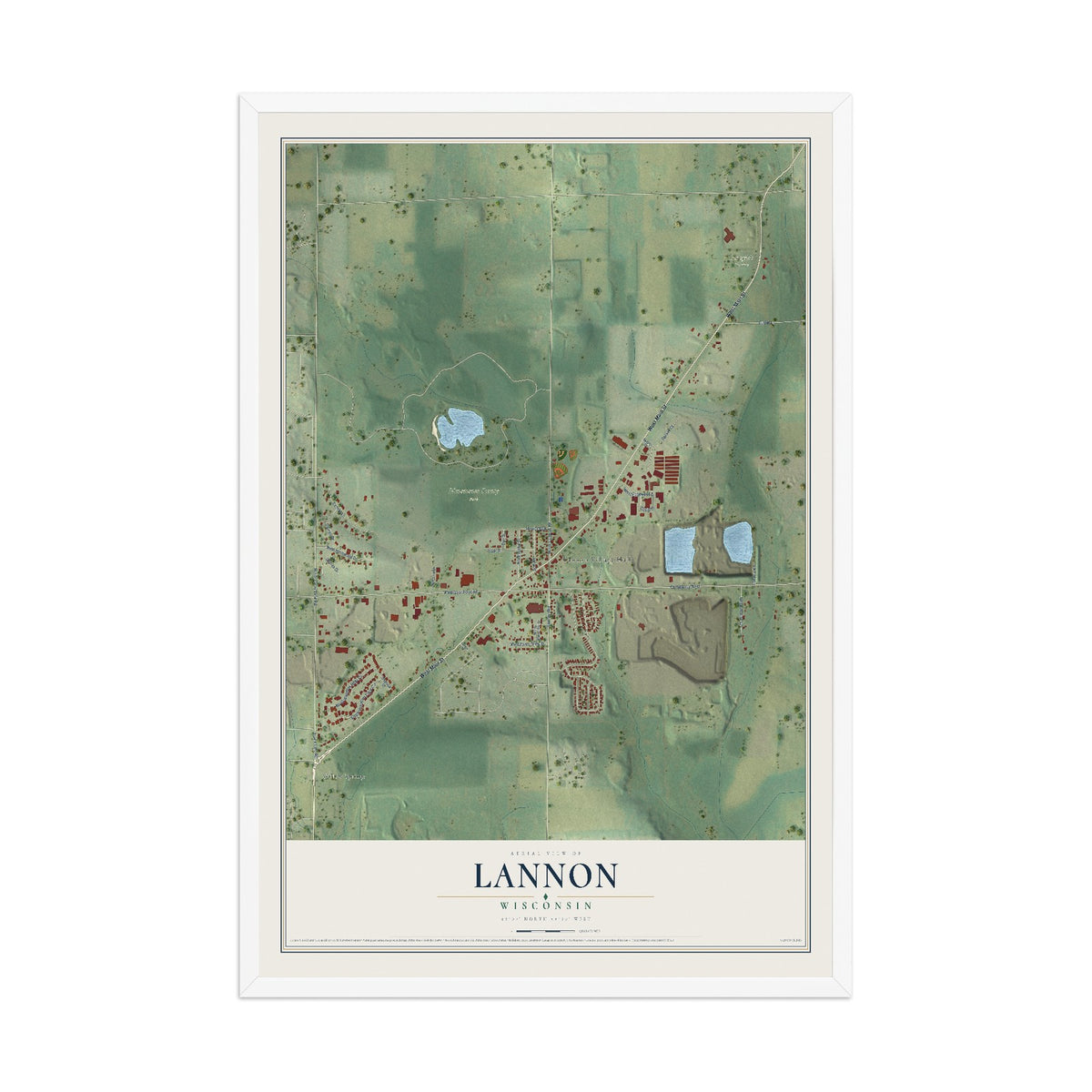Map of Lannon, Wisconsin, 12 x 18 inch print in a white wood frame