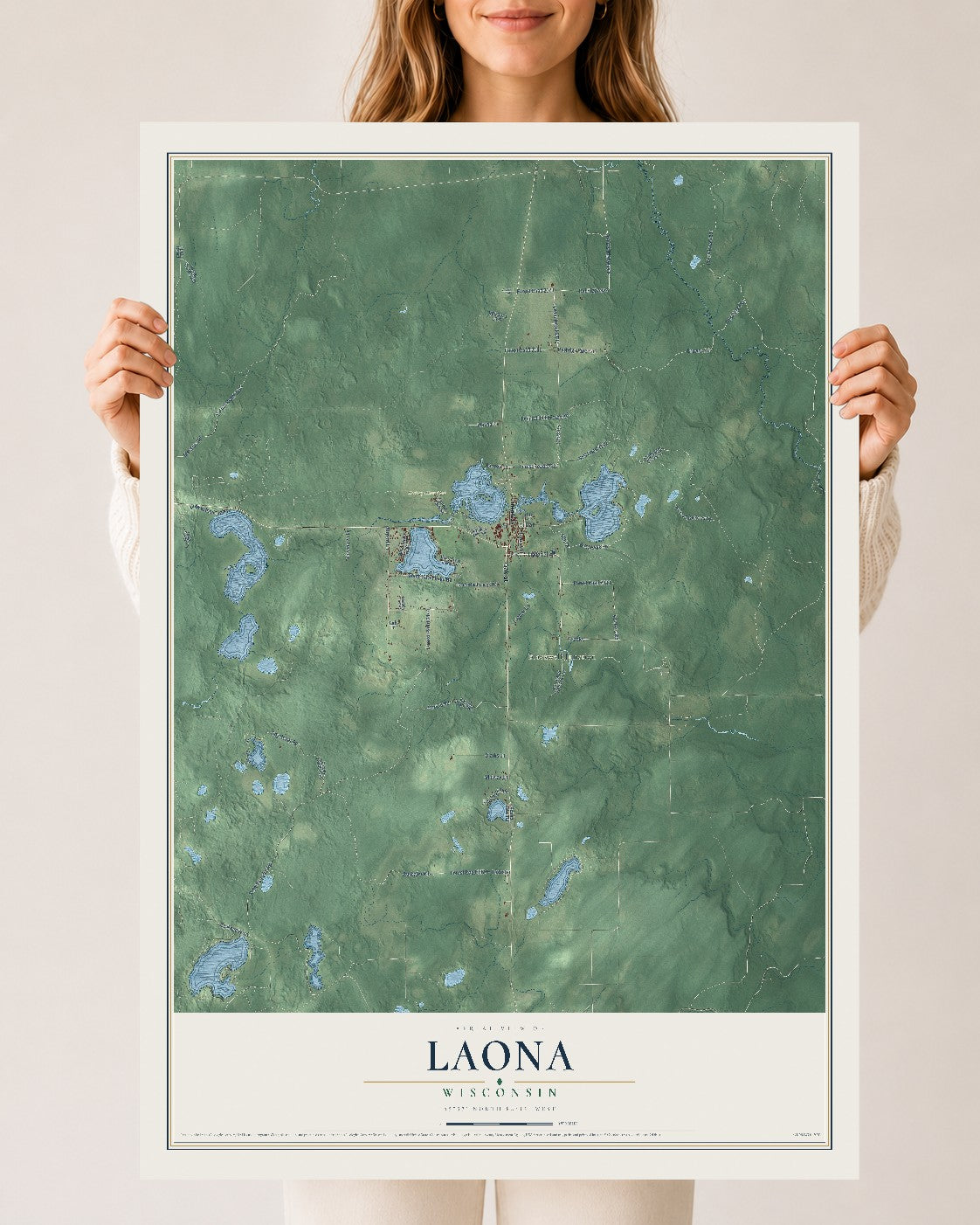 Map of Laona, Wisconsin, 24 x 36 inch unframed archival matte print