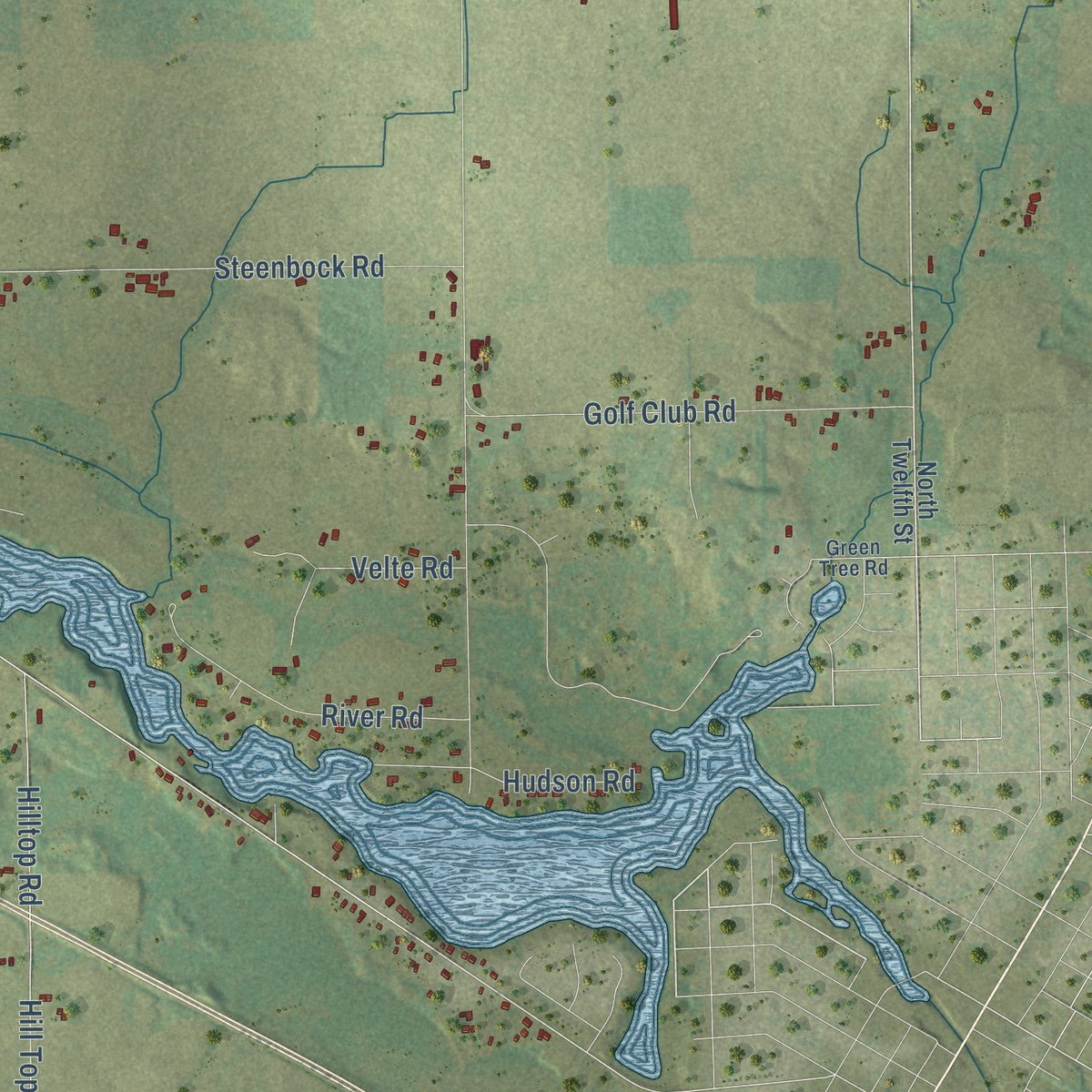 Close-up of the map of Larrabee, Wisconsin print showing street and building detail