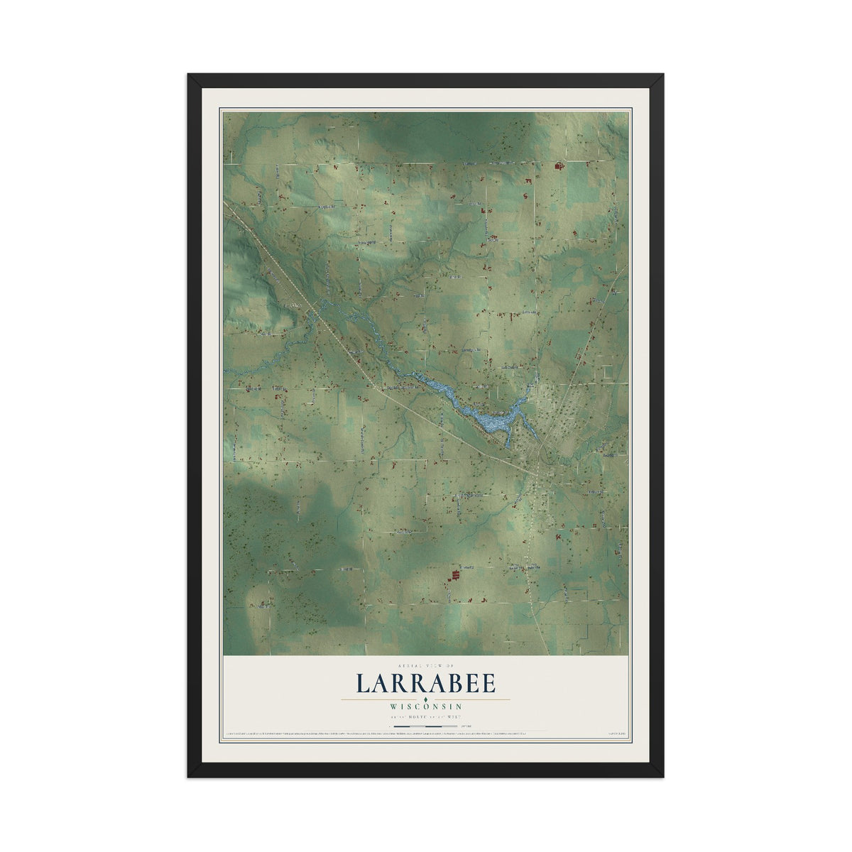 Map of Larrabee, Wisconsin, 12 x 18 inch print in a black wood frame