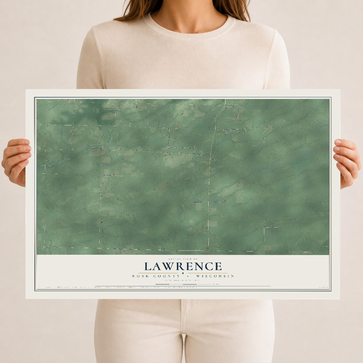 Map of Lawrence, Rusk County, Wisconsin, 12 x 18 inch unframed archival matte print
