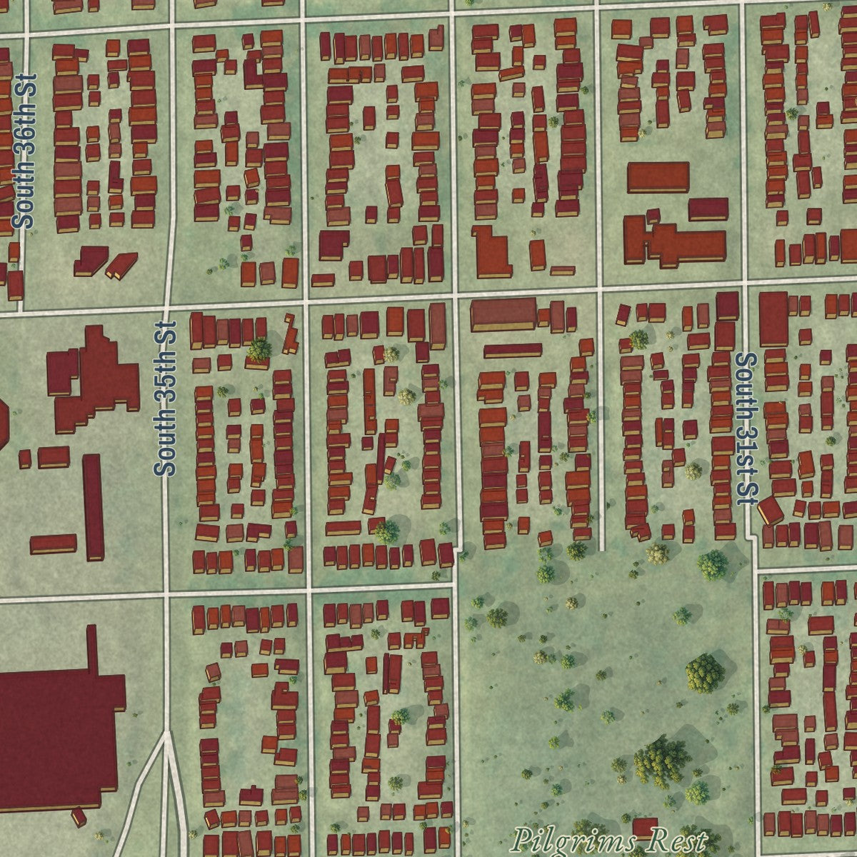 Close-up of the map of Layton Park, Wisconsin print showing street and building detail