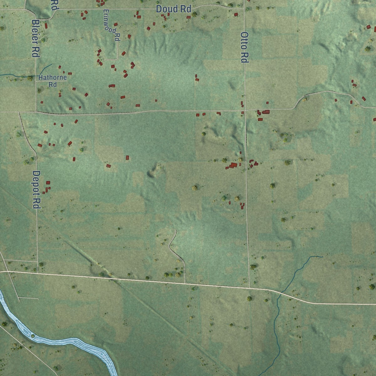 Second close-up of the map of Lebanon, Waupaca County, Wisconsin print showing more streets and buildings
