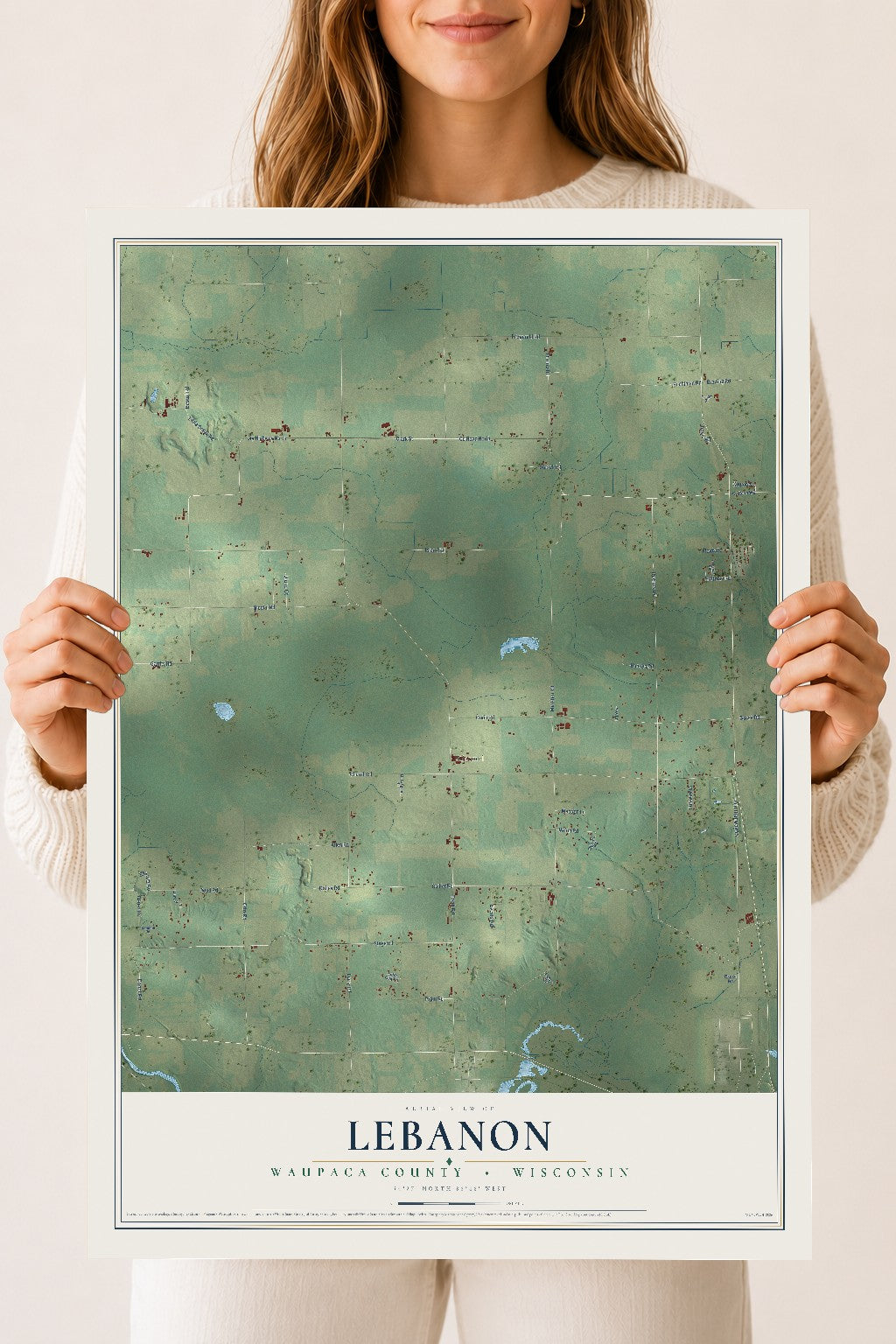 Map of Lebanon, Waupaca County, Wisconsin, 18 x 24 inch unframed archival matte print