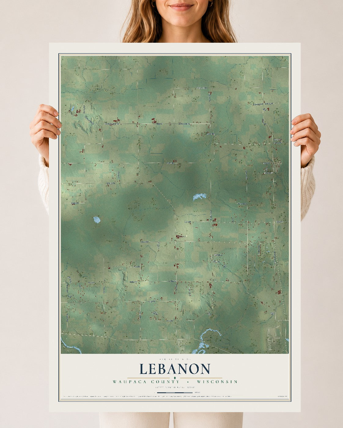 Map of Lebanon, Waupaca County, Wisconsin, 24 x 36 inch unframed archival matte print