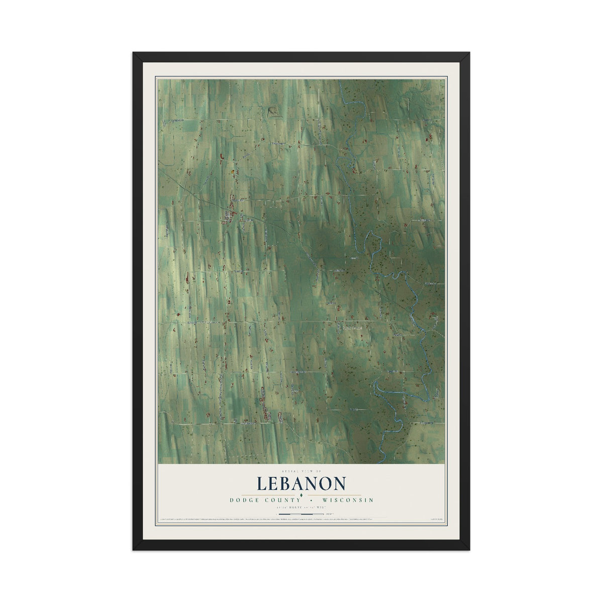 Map of Lebanon, Dodge County, Wisconsin, 12 x 18 inch print in a black wood frame