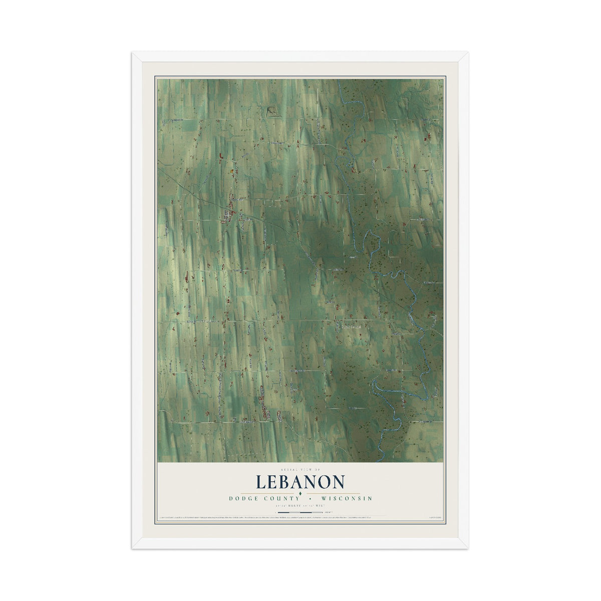 Map of Lebanon, Dodge County, Wisconsin, 12 x 18 inch print in a white wood frame