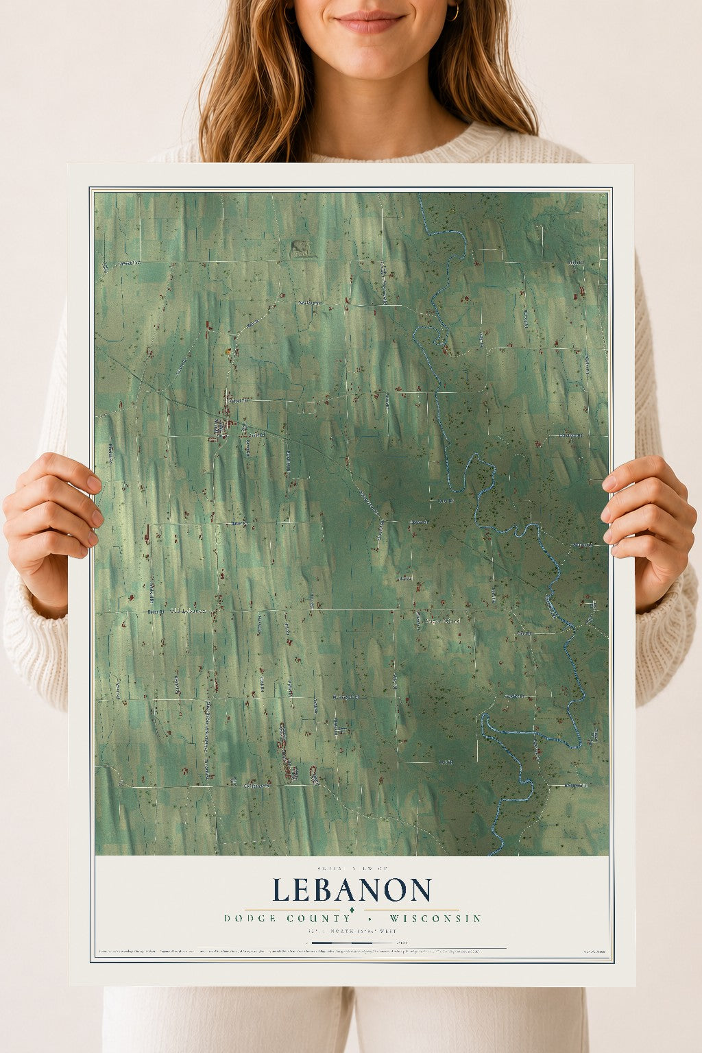 Map of Lebanon, Dodge County, Wisconsin, 18 x 24 inch unframed archival matte print