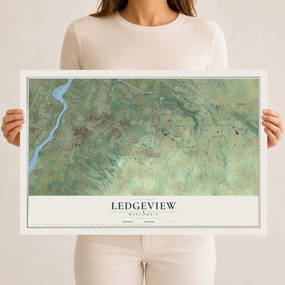 Map of Ledgeview, Wisconsin, 12 x 18 inch unframed archival matte print