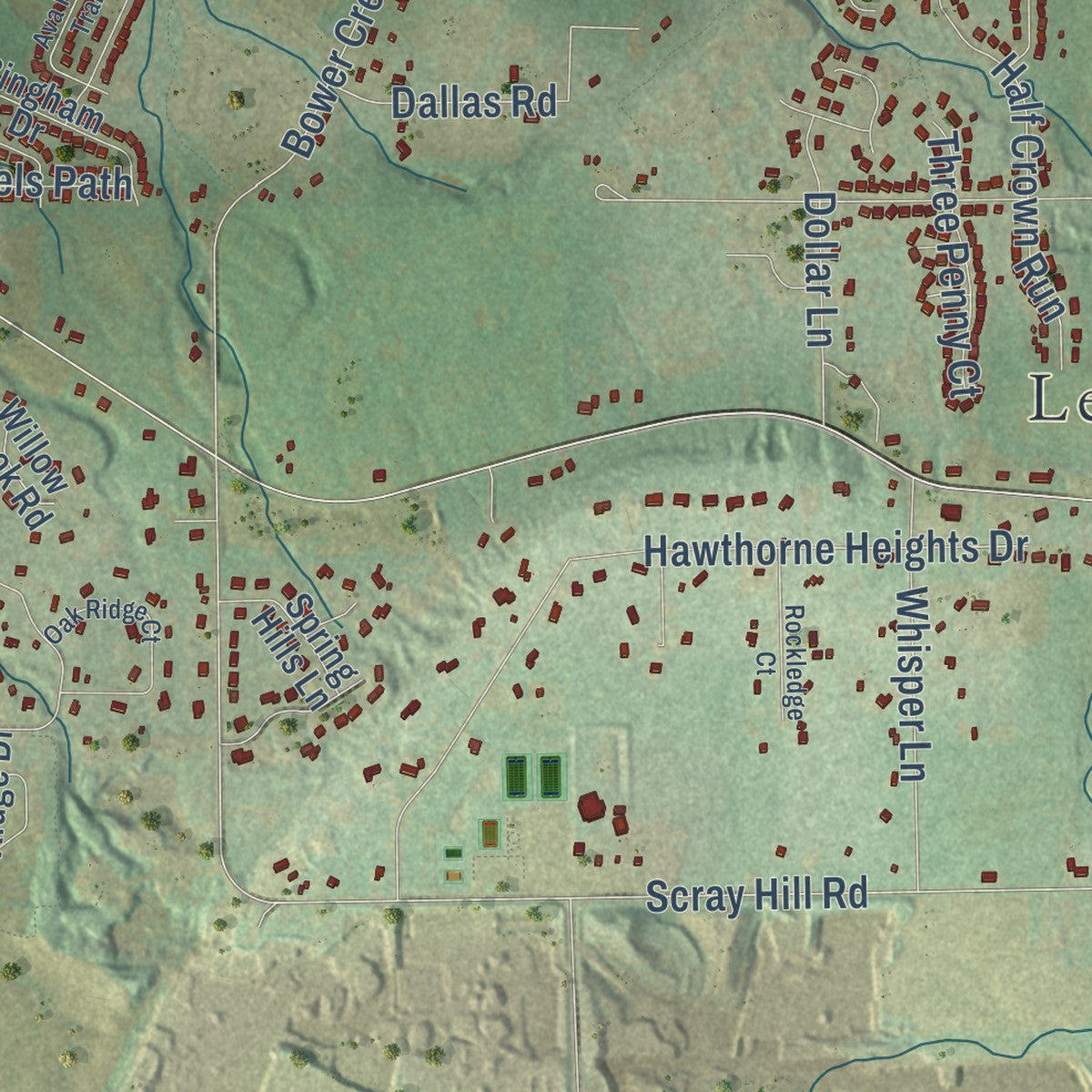 Second close-up of the map of Ledgeview, Wisconsin print showing more streets and buildings