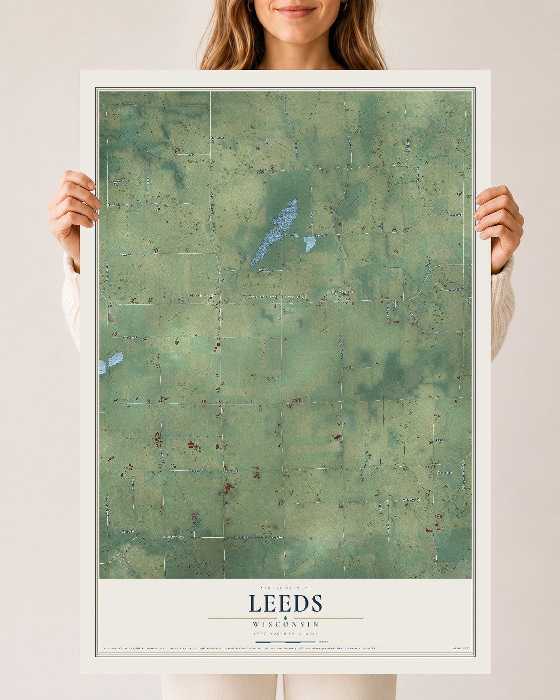 Map of Leeds, Wisconsin, 24 x 36 inch unframed archival matte print