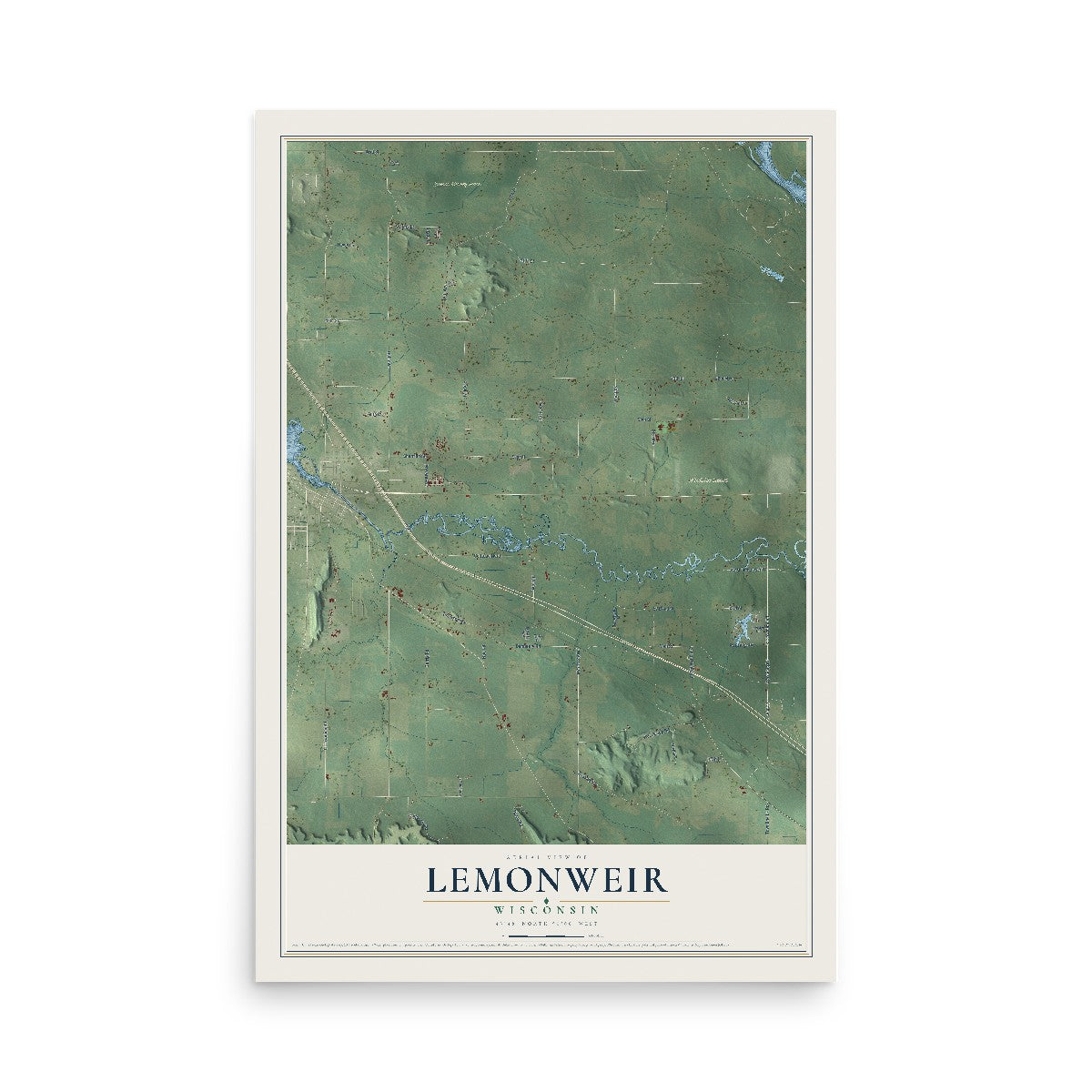 Map of Lemonweir, Wisconsin, 12 x 18 inch unframed archival matte print