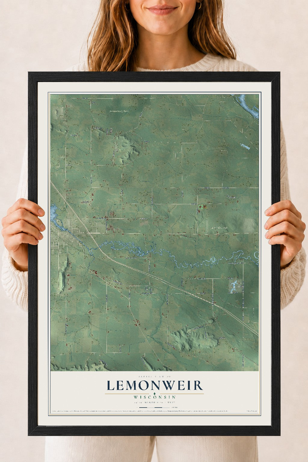 Map of Lemonweir, Wisconsin, 18 x 24 inch print in a black wood frame
