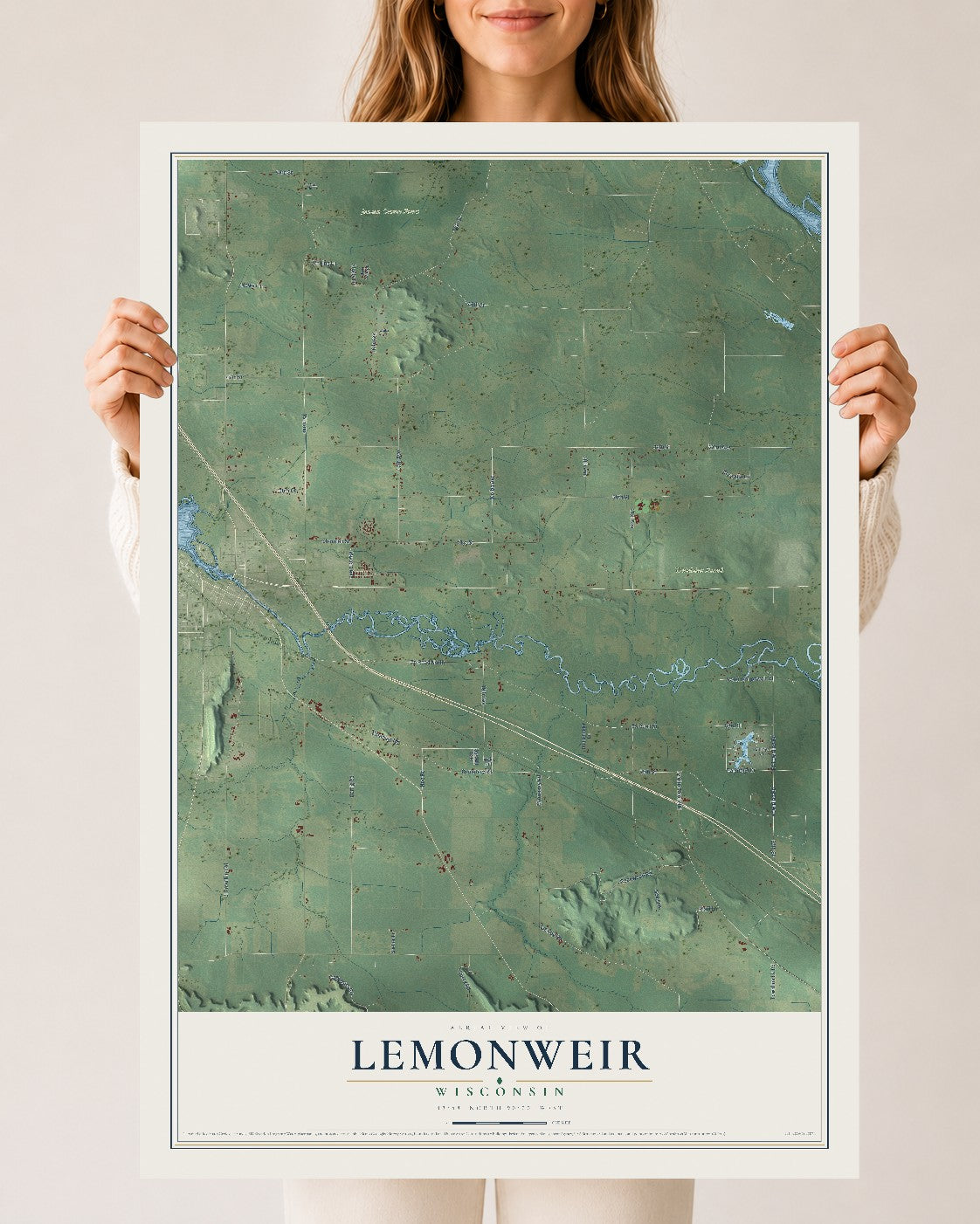 Map of Lemonweir, Wisconsin, 24 x 36 inch unframed archival matte print