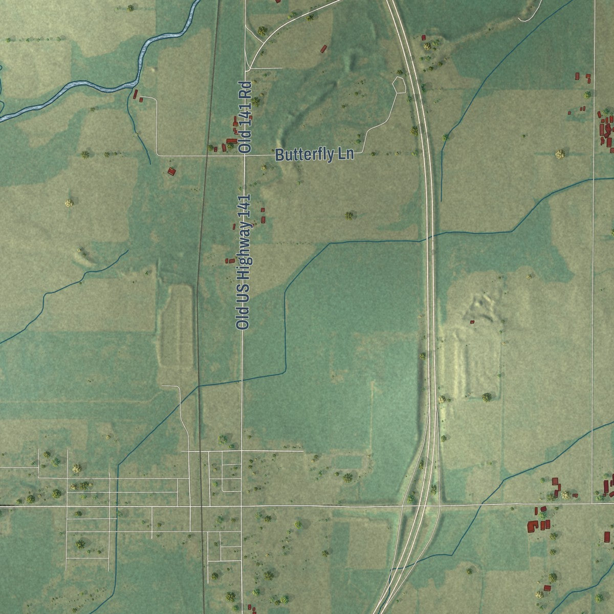Close-up of the map of the Town of Lena, Wisconsin print showing street and building detail