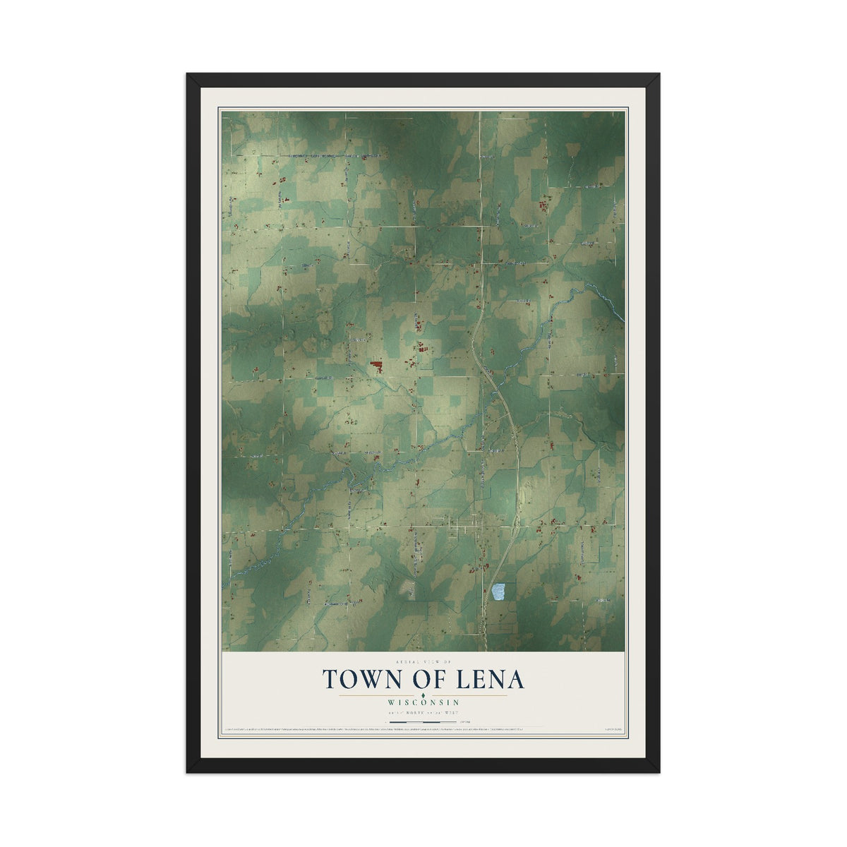 Map of the Town of Lena, Wisconsin, 12 x 18 inch print in a black wood frame