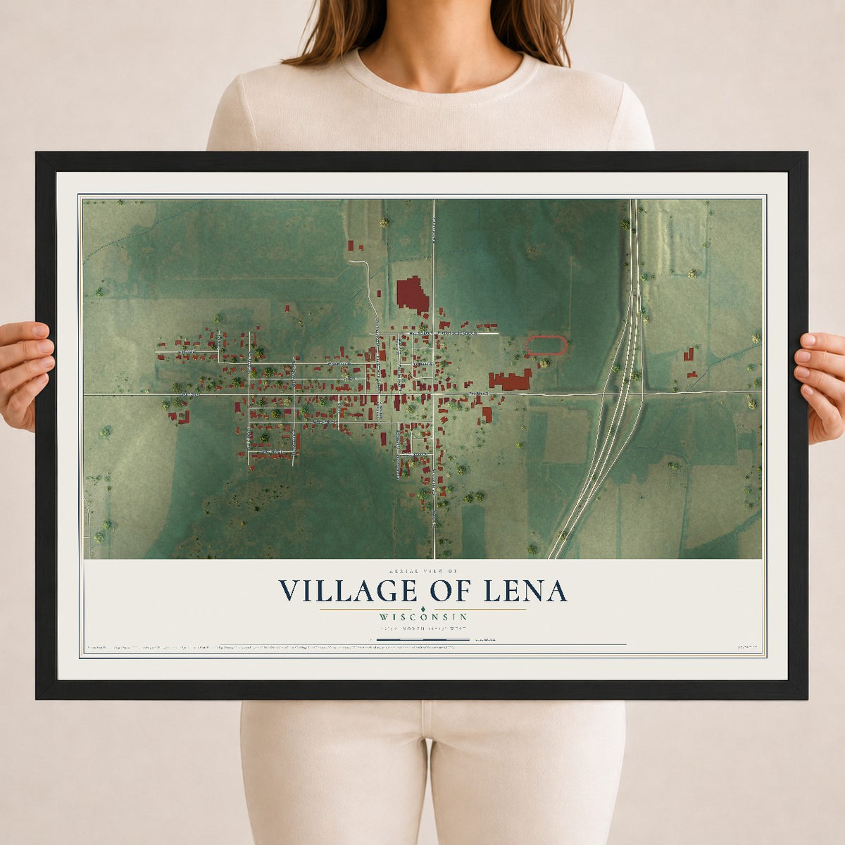 Map of Lena, Wisconsin, 18 x 24 inch print in a black wood frame
