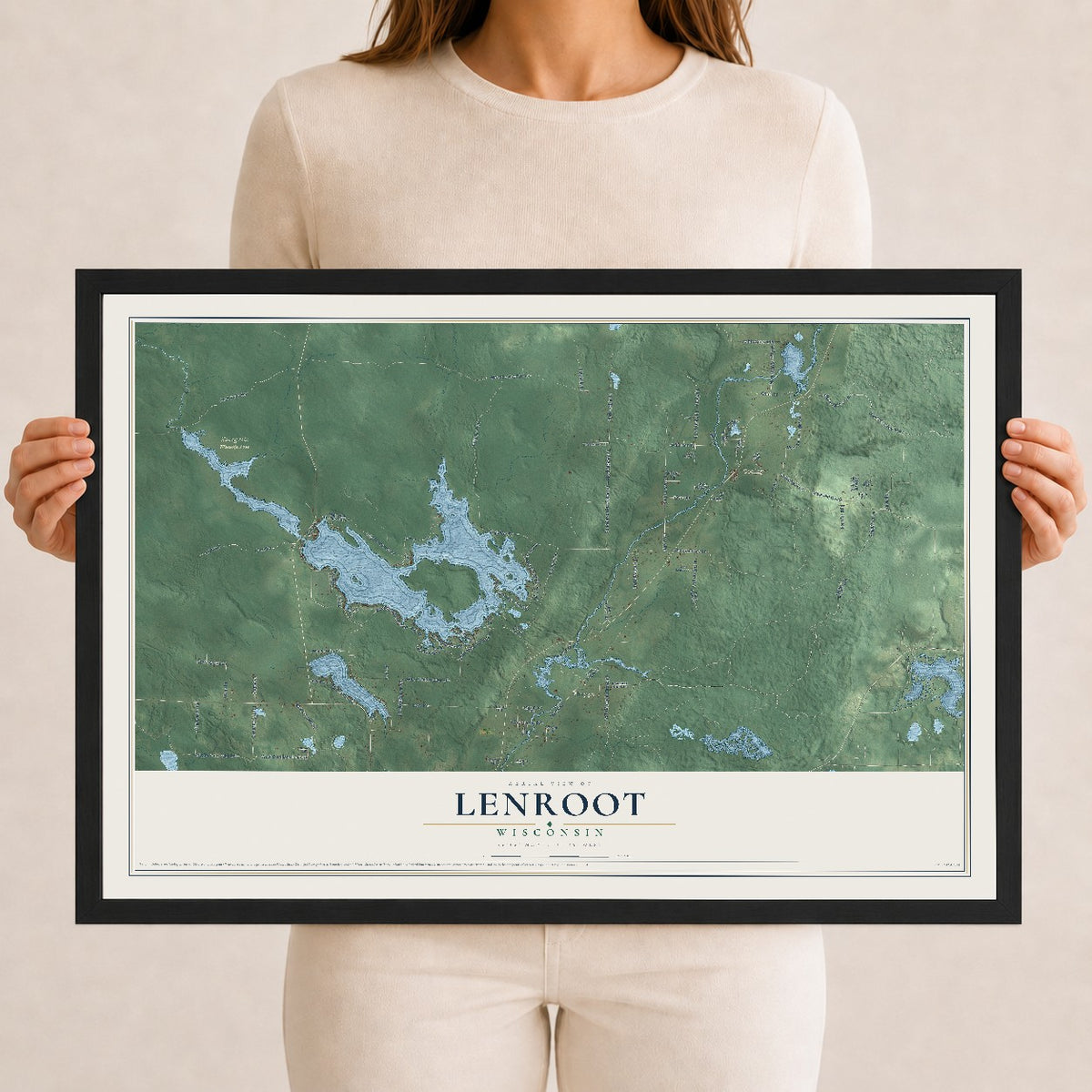 Map of Lenroot, Wisconsin, 12 x 18 inch print in a black wood frame
