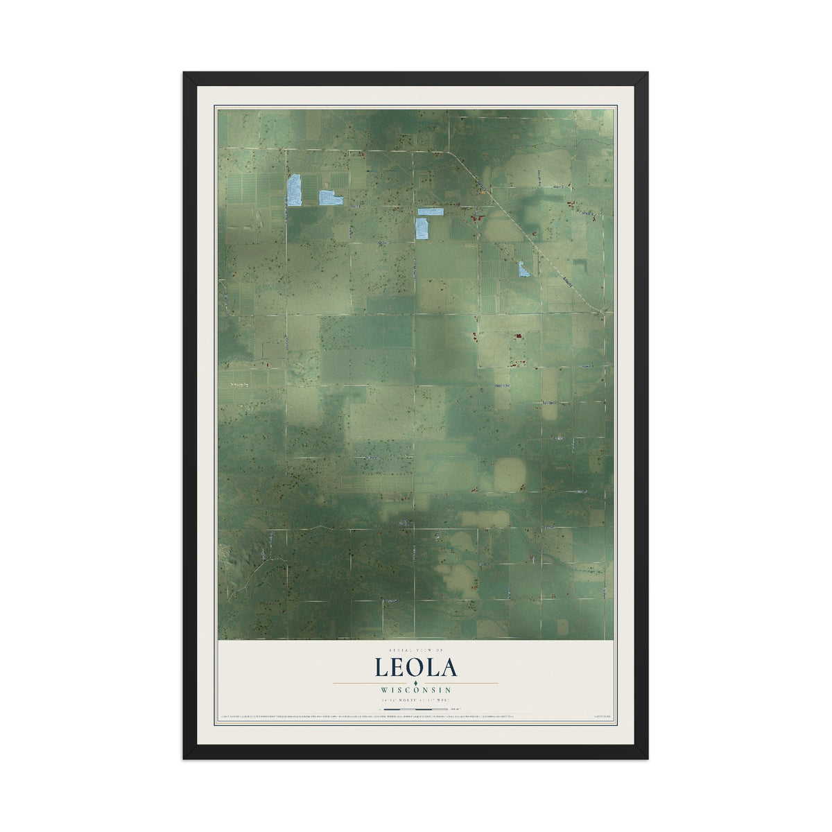 Map of Leola, Wisconsin, 12 x 18 inch print in a black wood frame