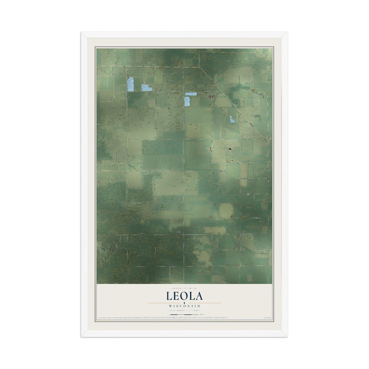 Map of Leola, Wisconsin, 12 x 18 inch print in a white wood frame
