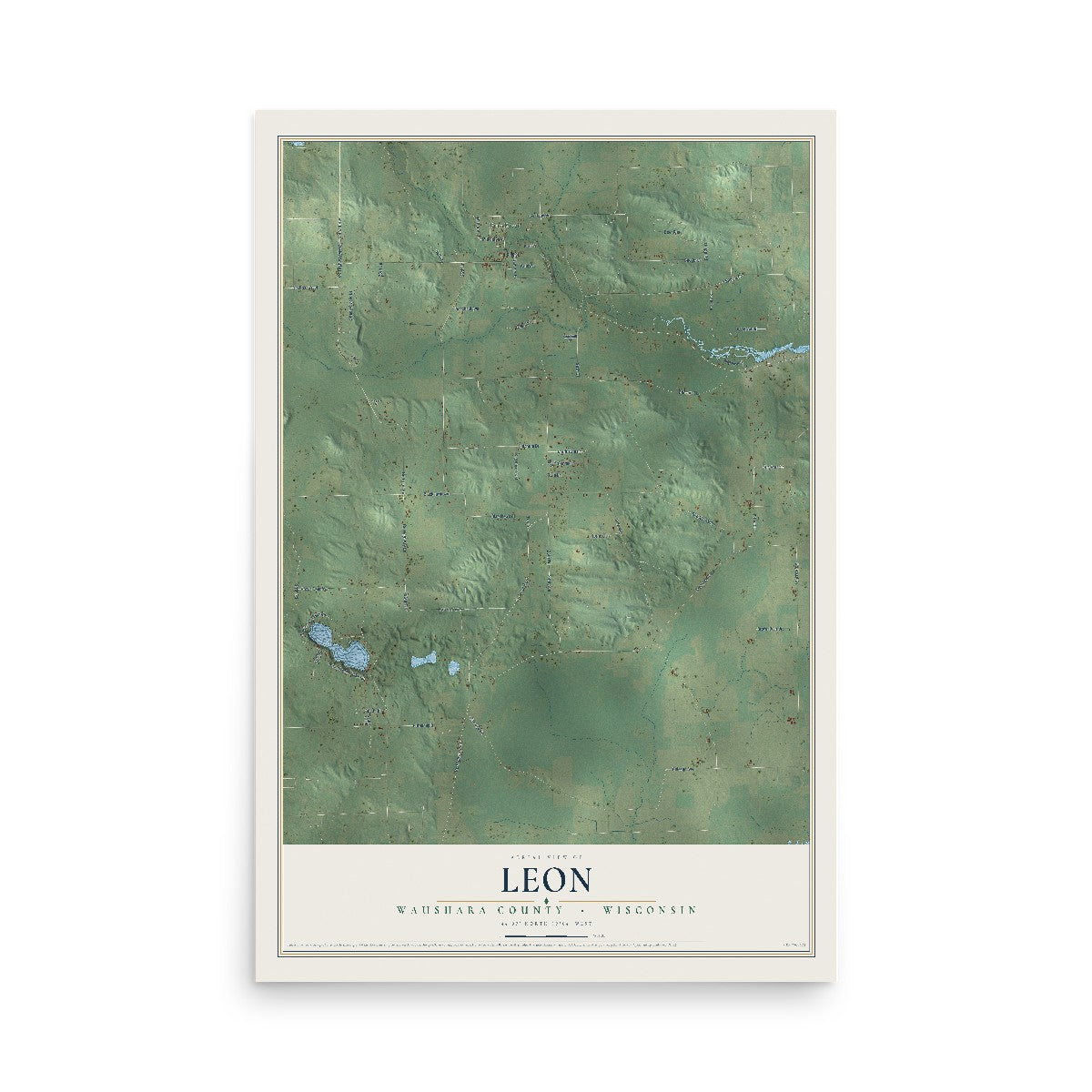 Map of Leon, Waushara County, Wisconsin, 12 x 18 inch unframed archival matte print