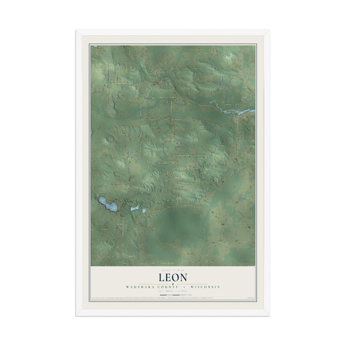 Map of Leon, Waushara County, Wisconsin, 12 x 18 inch print in a white wood frame