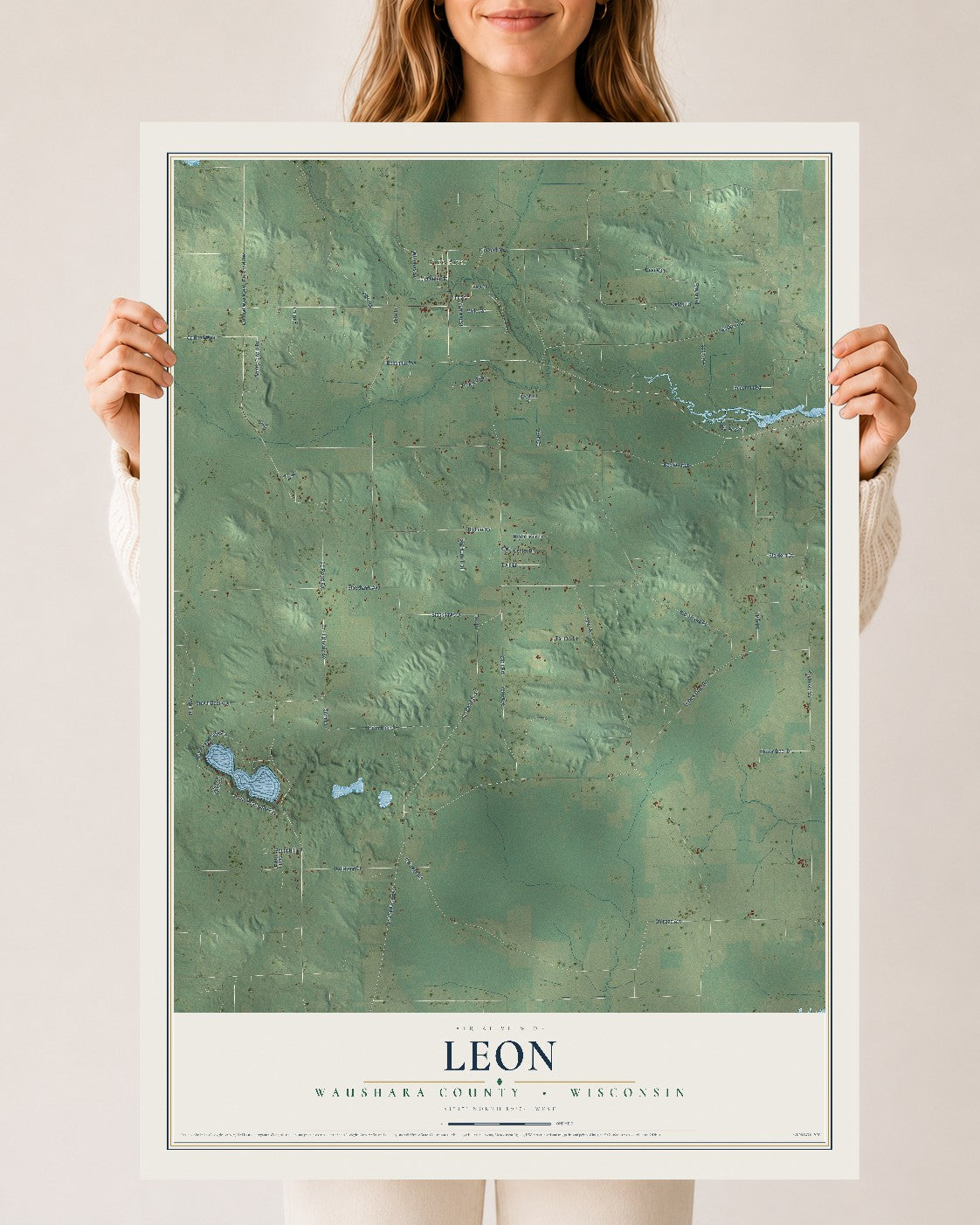 Map of Leon, Waushara County, Wisconsin, 24 x 36 inch unframed archival matte print