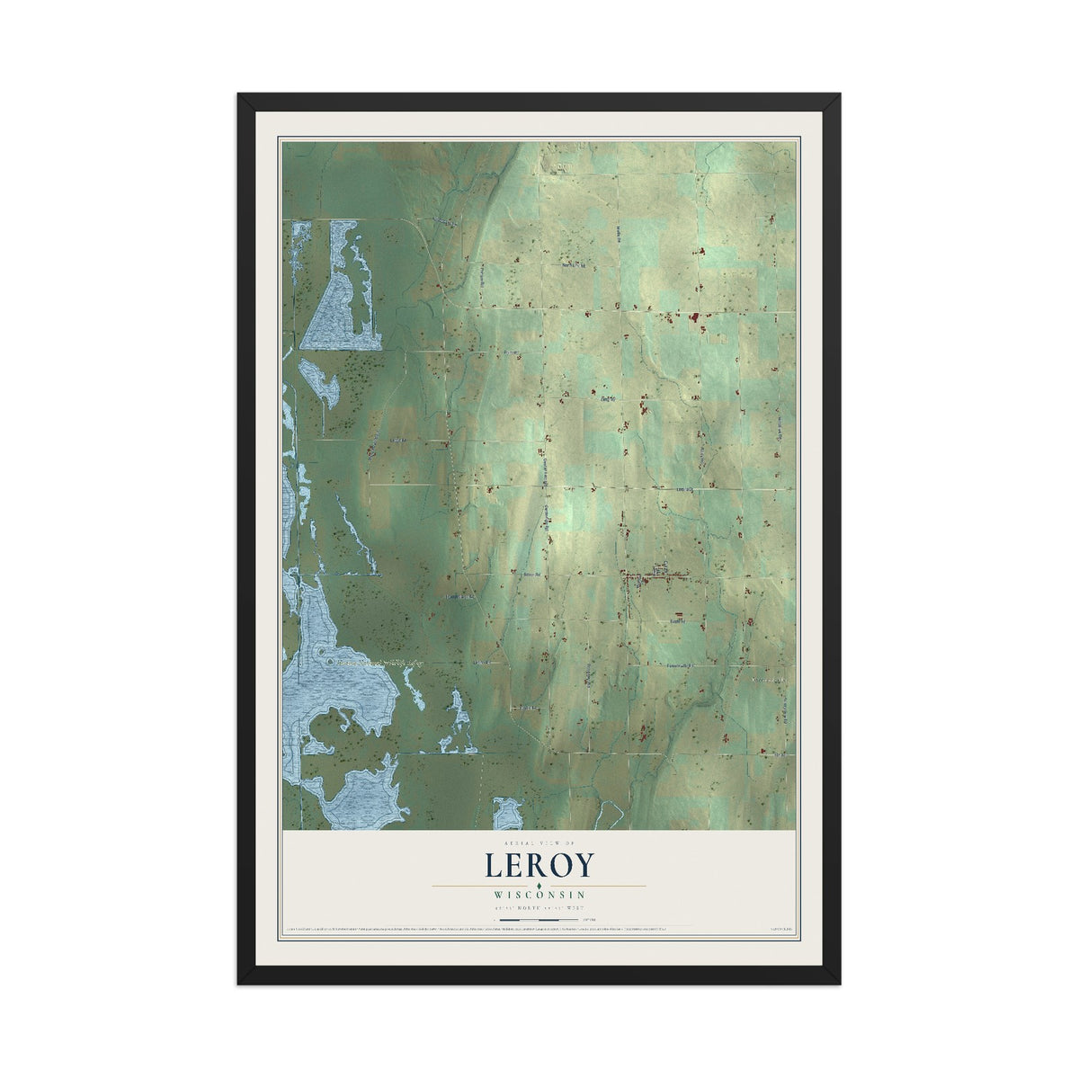 Map of Leroy, Wisconsin, 12 x 18 inch print in a black wood frame