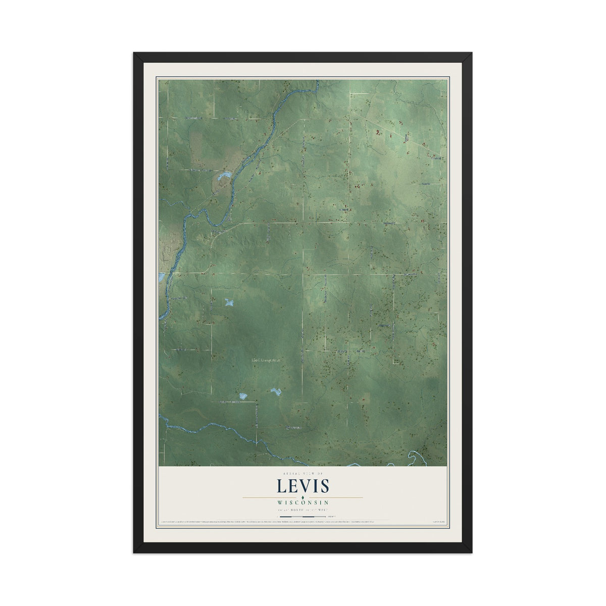 Map of Levis, Wisconsin, 12 x 18 inch print in a black wood frame