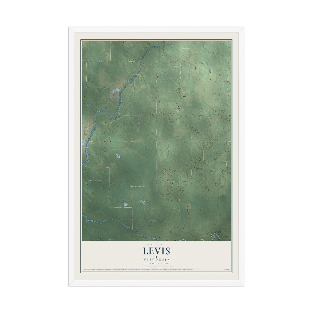 Map of Levis, Wisconsin, 12 x 18 inch print in a white wood frame
