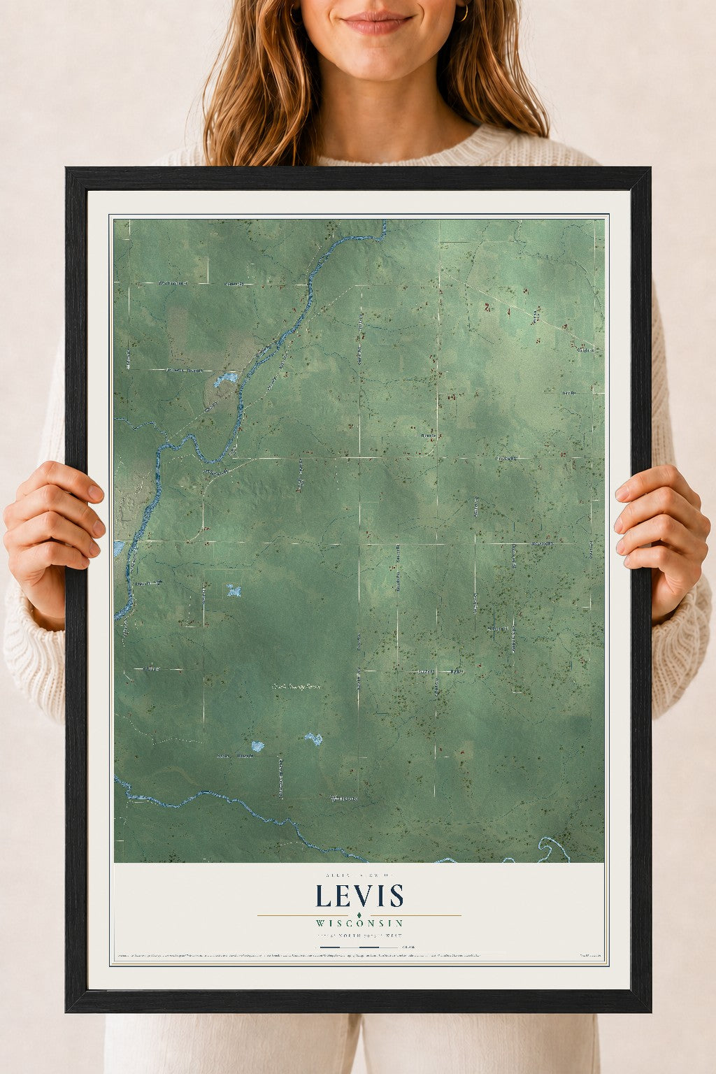 Map of Levis, Wisconsin, 18 x 24 inch print in a black wood frame