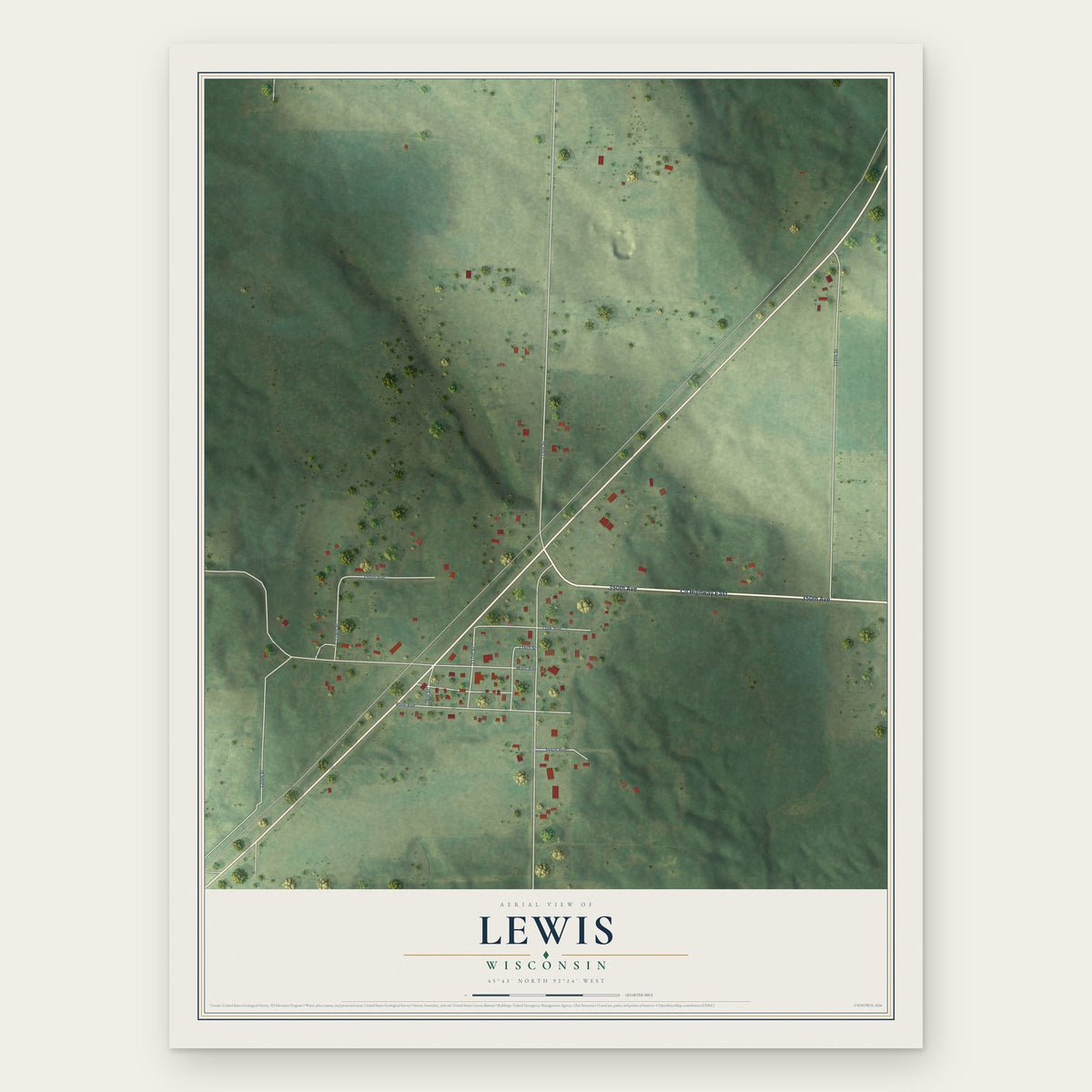 Lewis, Wisconsin map print, the full design