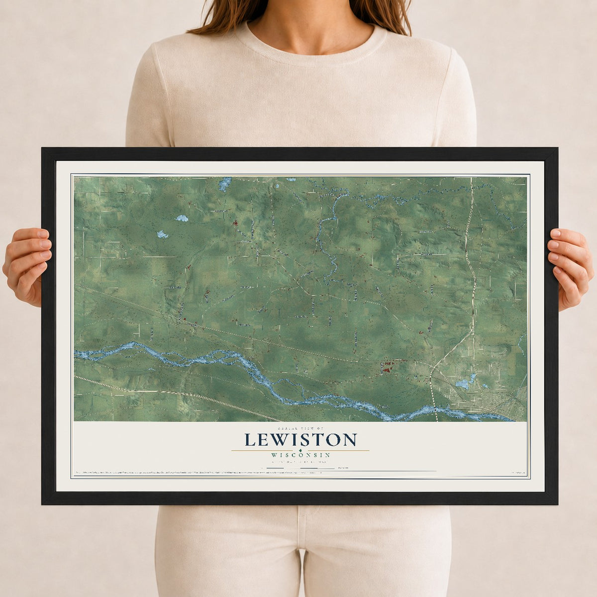 Map of Lewiston, Wisconsin, 12 x 18 inch print in a black wood frame