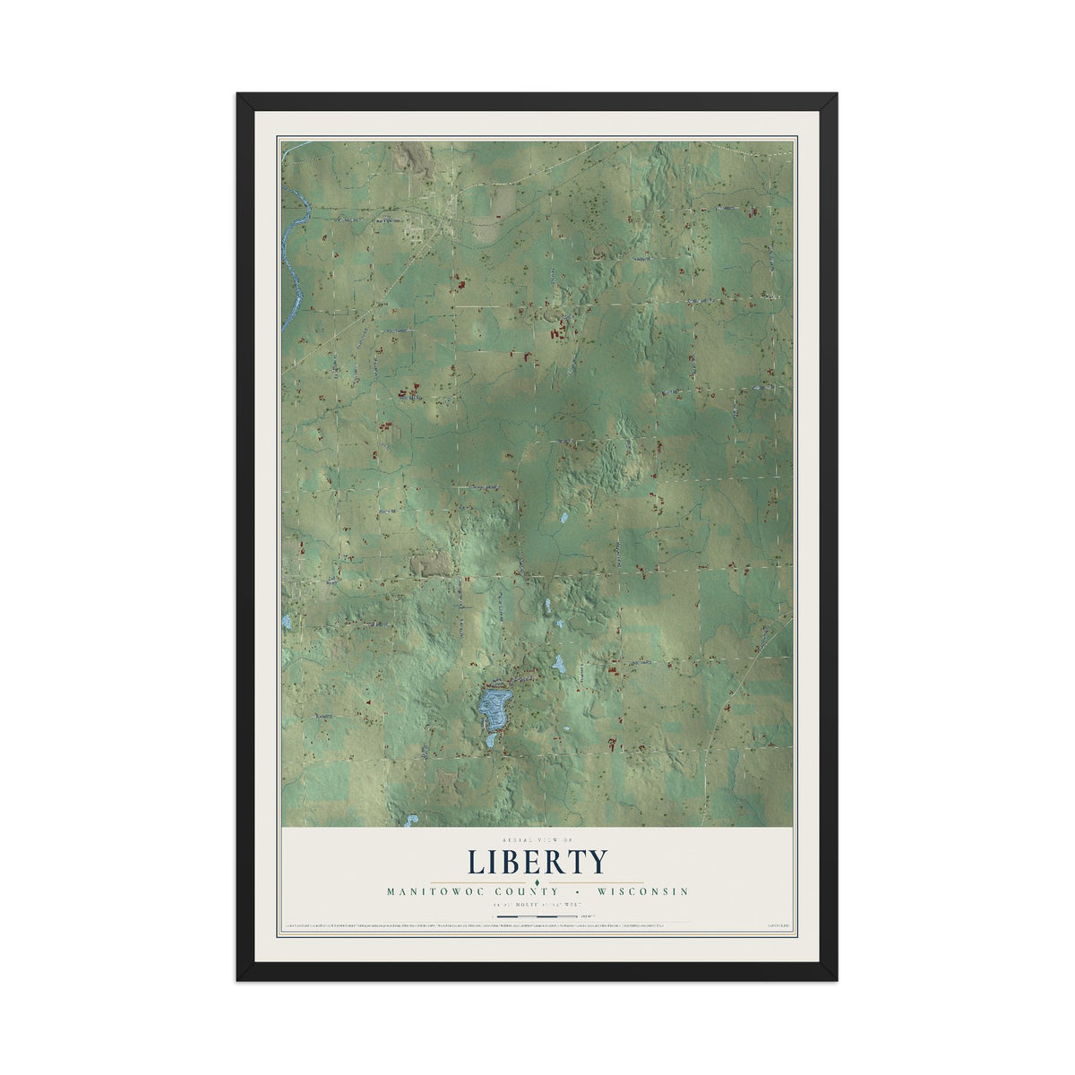 Map of Liberty, Manitowoc County, Wisconsin, 12 x 18 inch print in a black wood frame