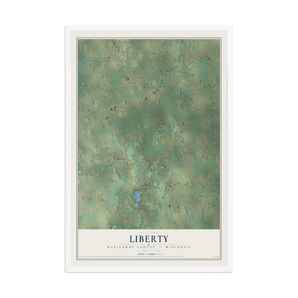 Map of Liberty, Manitowoc County, Wisconsin, 12 x 18 inch print in a white wood frame