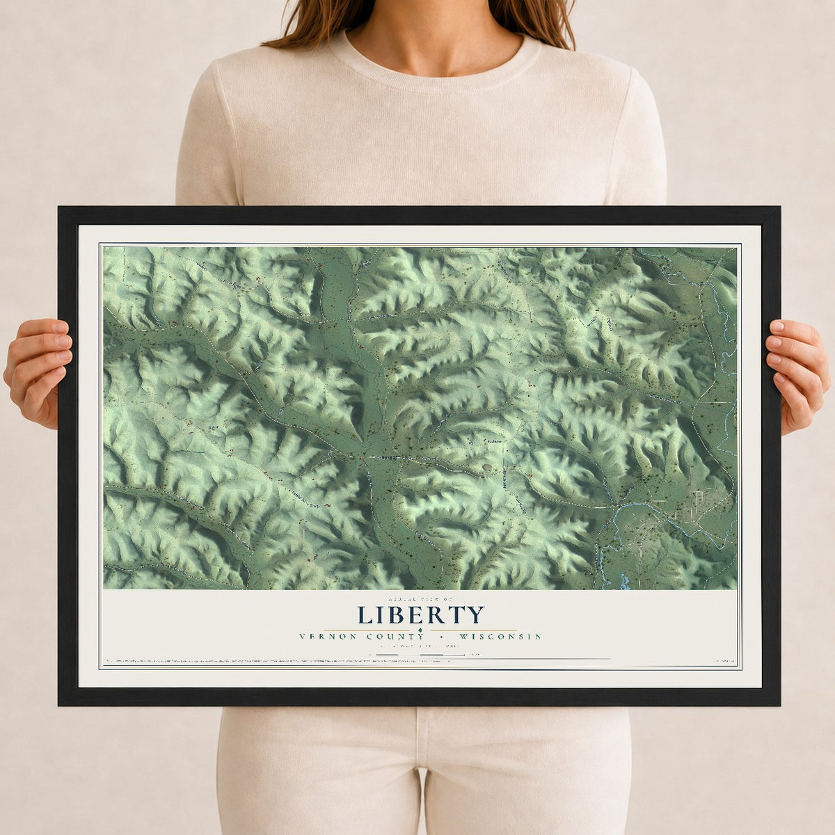 Map of Liberty, Vernon County, Wisconsin, 12 x 18 inch print in a black wood frame