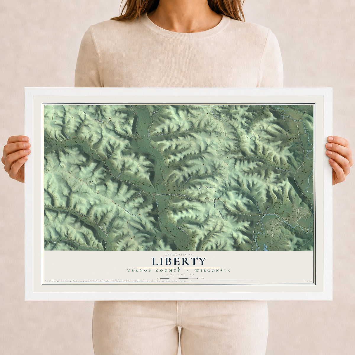 Map of Liberty, Vernon County, Wisconsin, 12 x 18 inch print in a white wood frame