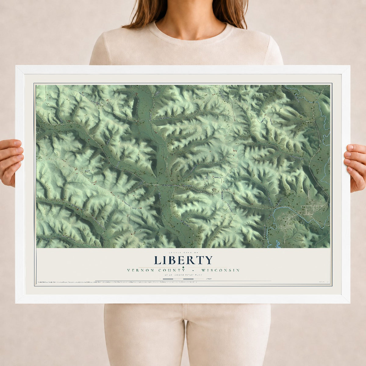 Map of Liberty, Vernon County, Wisconsin, 18 x 24 inch print in a white wood frame