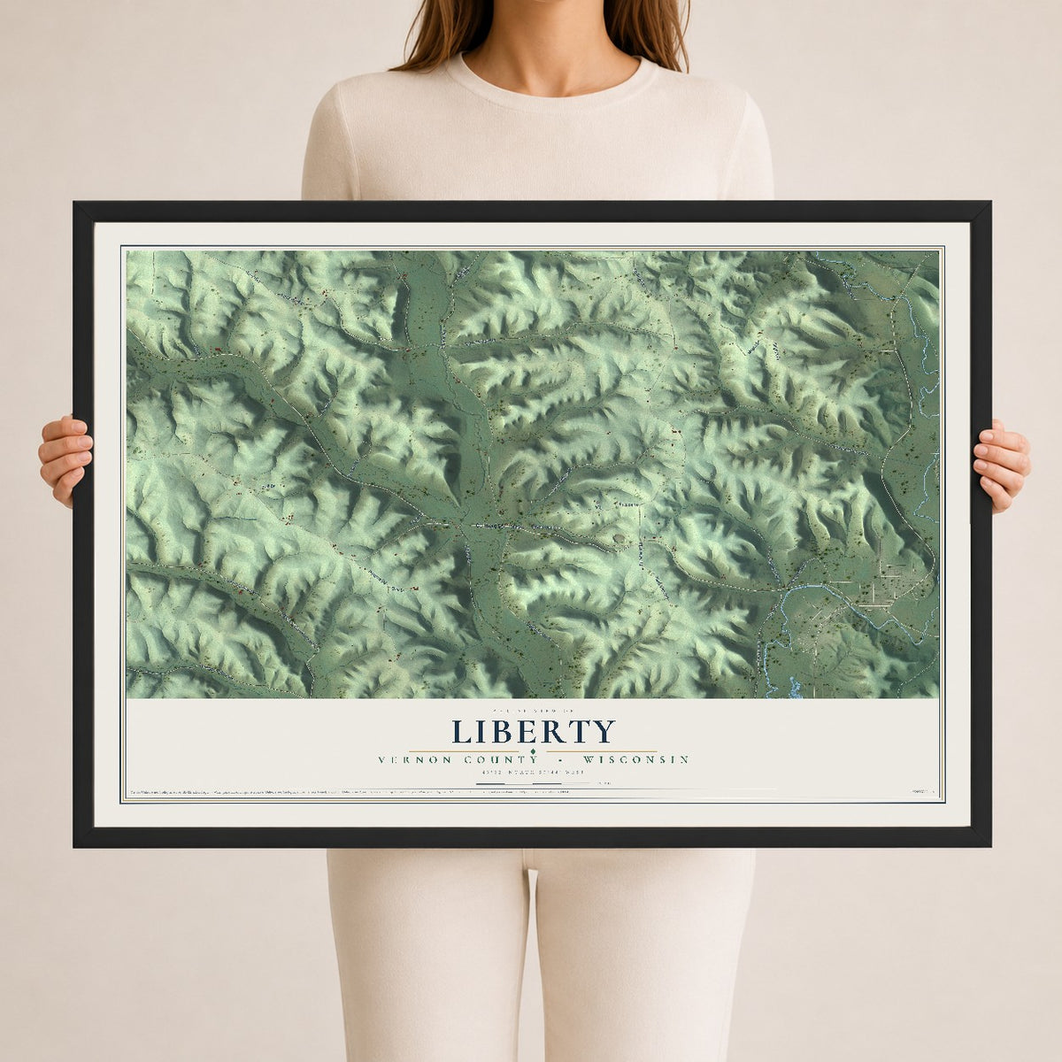 Map of Liberty, Vernon County, Wisconsin, 24 x 36 inch print in a black wood frame