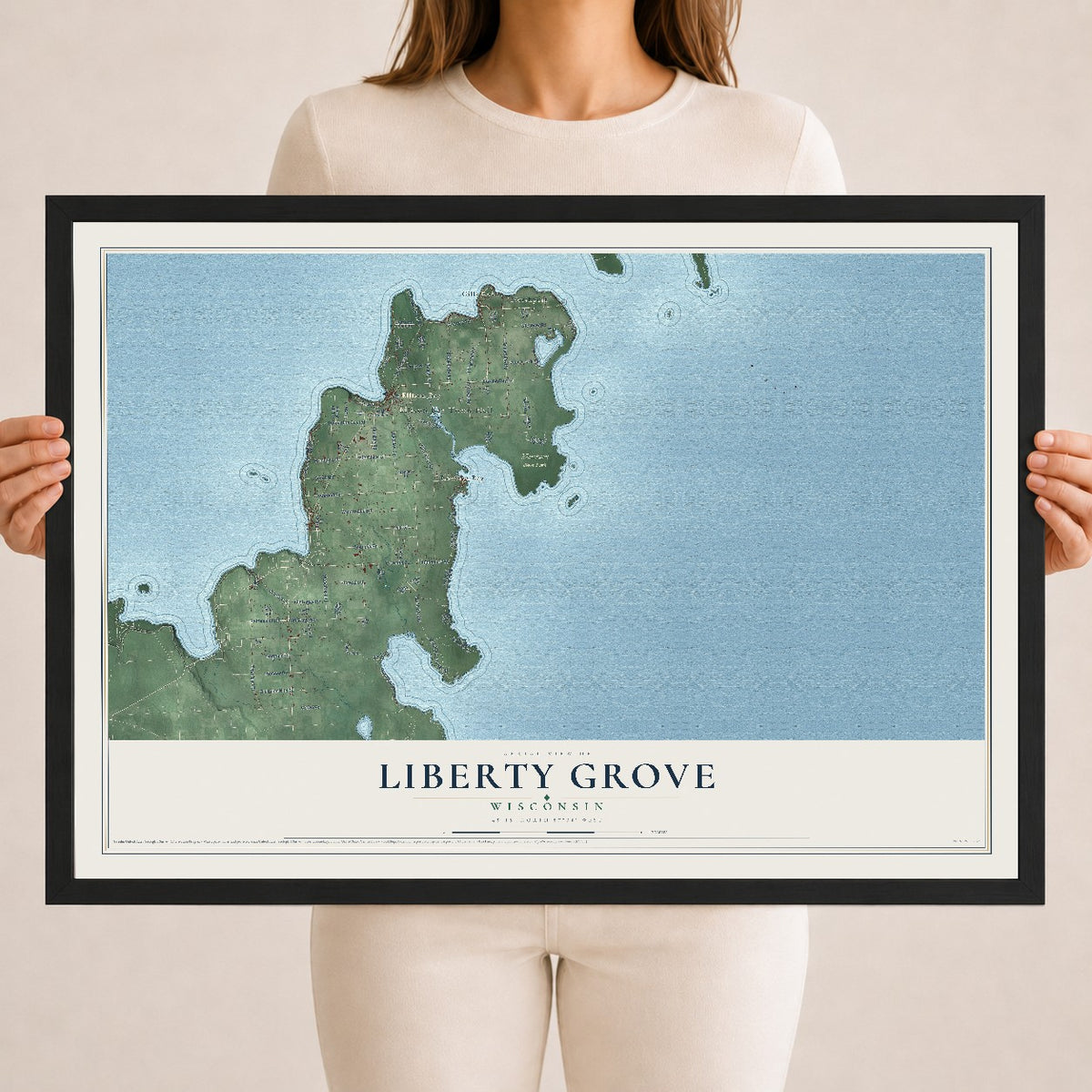 Map of Liberty Grove, Wisconsin, 18 x 24 inch print in a black wood frame