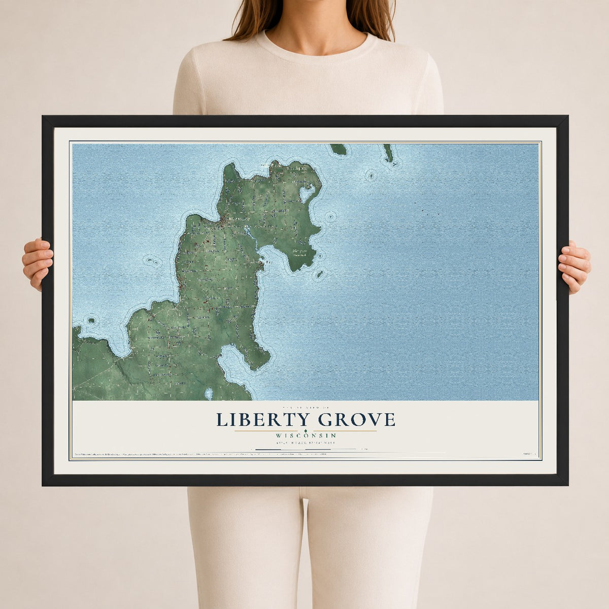 Map of Liberty Grove, Wisconsin, 24 x 36 inch print in a black wood frame